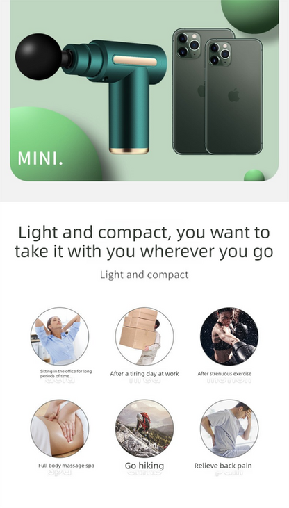 Mini Massage Gun Deep Tissue Percussion Muscle Massager Portable Handheld Quiet 6 Speeds 4 Heads Type-C Charging Electric Body Relaxer Tool Green - Image 2