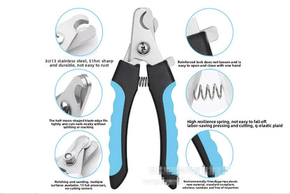 Pet Nail Clippers & File Set for Small Dogs Cats Stainless Steel Claw Trimmer with Safety Guard Non-Slip Handle Grooming Tool Black & Blue - Image 6