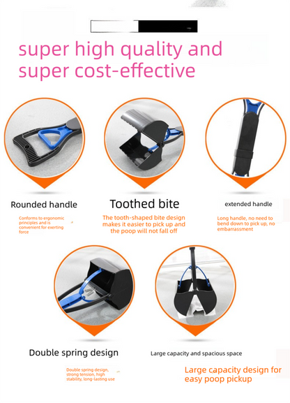 Portable Pet Pooper Scooper 28cm Handheld Dog Waste Jaw Claw Picker with Bone Dispenser & Waste Bags Black - Image 2