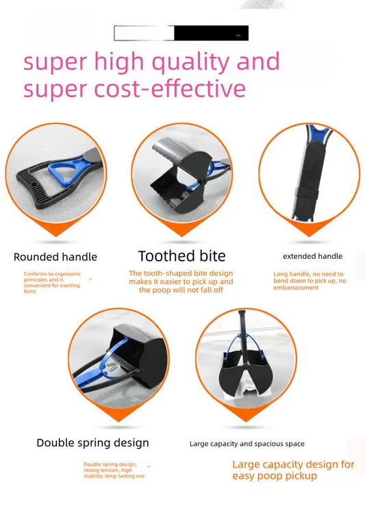Super Long 80cm Foldable Pet Pooper Scooper Heavy Duty Dog Waste Picker No Bending Jaw Clamp with Dispenser & Bags Green - Image 2