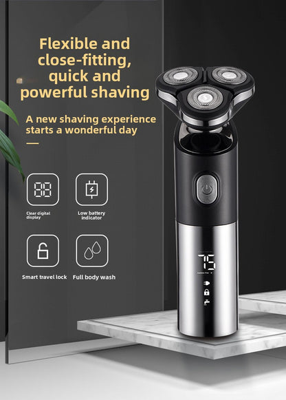 Electric Shaver for Men 3D Rotary Razor Wet and Dry Waterproof USB Rechargeable LED Display Travel Lock Gift Box Black - Image 2