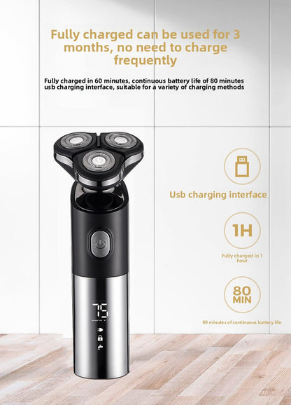 Electric Shaver for Men 3D Rotary Razor Wet and Dry Waterproof USB Rechargeable LED Display Travel Lock Gift Box Black - Image 5