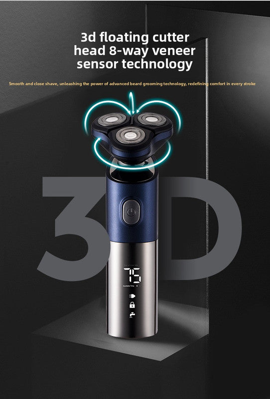 Electric Shaver for Men 3D Rotary Razor Wet and Dry Waterproof USB Rechargeable LED Display Travel Lock Gift Box Blue - Image 3