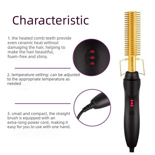 2-in-1 Electric Hot Comb Hair Straightener & Curler Titanium Alloy Heating Fast Heat Up Anti-Scald Pressing Comb with AU Plug 3 Temp Settings Pink - Image 4