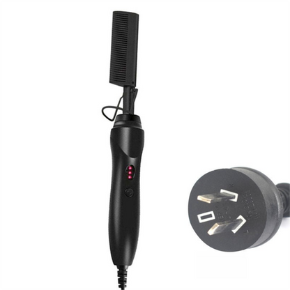 2-in-1 Electric Hot Comb Hair Straightener & Curler Titanium Alloy Heating Fast Heat Up Anti-Scald Pressing Comb with AU Plug 3 Temp Settings Black