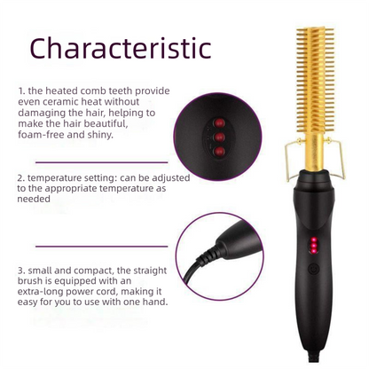 2-in-1 Electric Hot Comb Hair Straightener & Curler Titanium Alloy Heating Fast Heat Up Anti-Scald Pressing Comb with AU Plug Gradient Colour - Image 4
