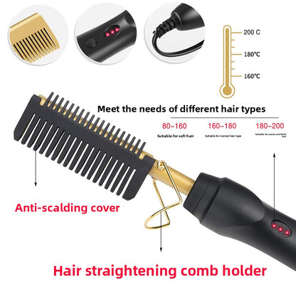 2-in-1 Electric Hot Comb Hair Straightener & Curler Titanium Alloy Heating Fast Heat Up Anti-Scald Pressing Comb with AU Plug Gradient Colour - Image 5