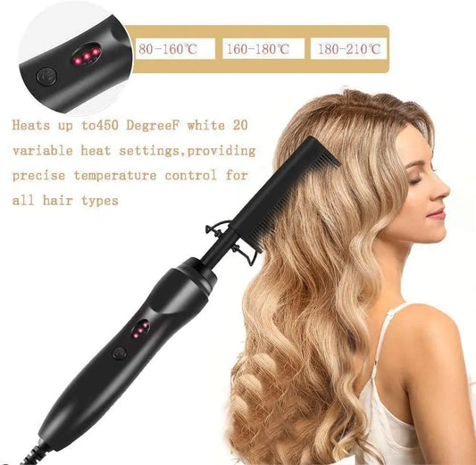 Electric Hot Comb Hair Straightener & Curler Titanium Alloy Fast Heat Wet Dry Styling Tool White Gold AU Plug - Image 2