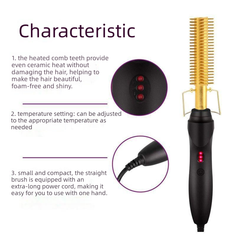 Electric Hot Comb Hair Straightener & Curler Titanium Alloy Fast Heat Wet Dry Styling Tool White Gold AU Plug - Image 4