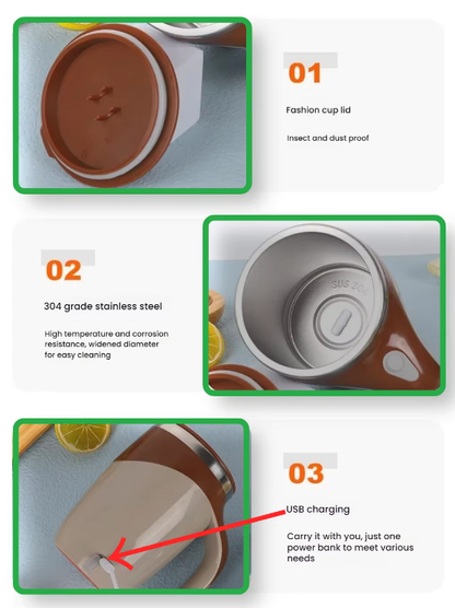 Rechargeable Automatic Self Stirring Mug USB Magnetic Mixing Cup 304 Stainless Steel Electric Coffee Tumbler for Travel Office Grey - Image 5