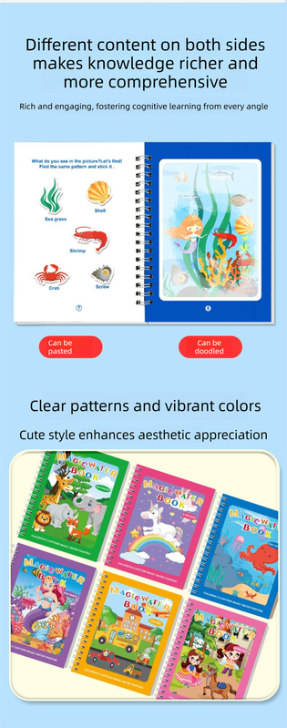 2 PCS Magic Water Colouring Book Animals & Sea World Themes Reusable Painting Activity Set Mess Free Travel Toy for Kids - Image 4