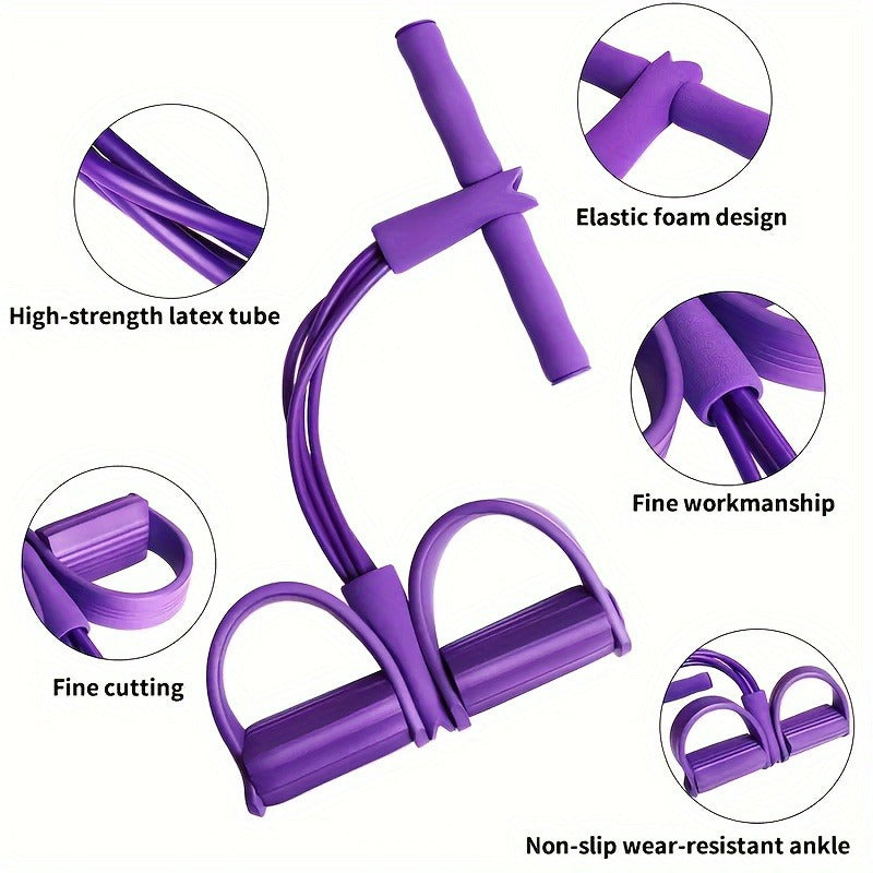 2 PCS 4-Tube Pedal Resistance Band & Figure 8 Chest Expander Pink Elastic Sit Up Pull Rope for Home Gym Yoga Pilates - Image 2