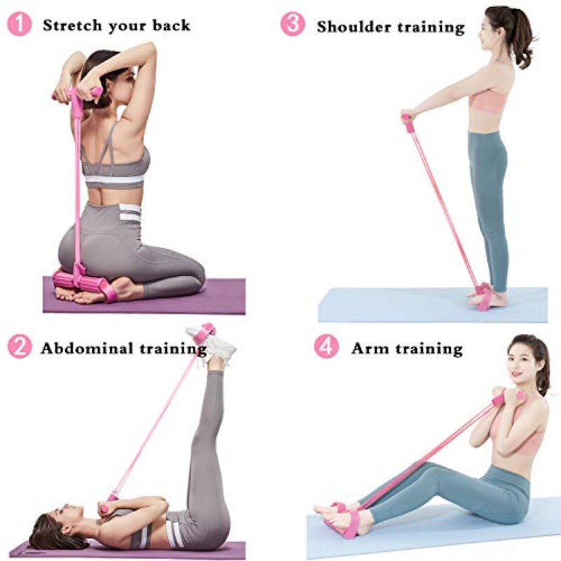 2 PCS Upgraded 6-Tube Pedal Resistance Band & Figure 8 Pull Rope Set Blue Elastic Tummy Trimmer for Home Gym Workout - Image 4