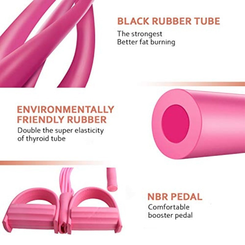 2 PCS Upgraded 6-Tube Pedal Resistance Band & Figure 8 Pull Rope Set Pink Elastic Tummy Trimmer for Home Gym Workout - Image 3