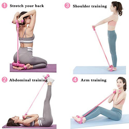 2 PCS Upgraded 6-Tube Pedal Resistance Band & Figure 8 Pull Rope Set Pink Elastic Tummy Trimmer for Home Gym Workout - Image 4