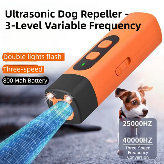 Portable Double-Head Ultrasonic Dog Repeller & Trainer with LED Flashlight - Multi-Function Pet Safety Device for Outdoors - Image 3