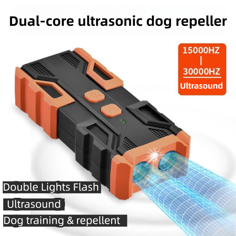 Portable Double-Head Mech Model Ultrasonic Dog Repeller & Trainer with LED Flashlight - Multi-Function Pet Safety Device for Outdoors - Image 2