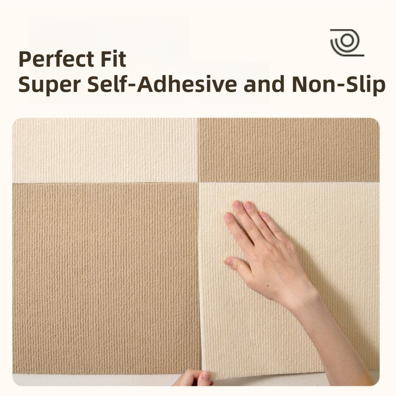 16 Pack Khaki Durable & Soft Self-Adhesive Carpet Tiles(30x30cm) - Interlocking Non-Slip Square Floor Mat for Bedroom, Office & Living Room - Image 3