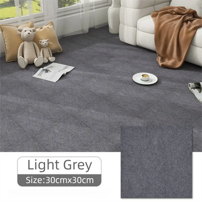 16 Pack Light Grey Durable & Soft Self-Adhesive Carpet Tiles(30x30cm) - Interlocking Non-Slip Square Floor Mat for Bedroom, Office & Living Room