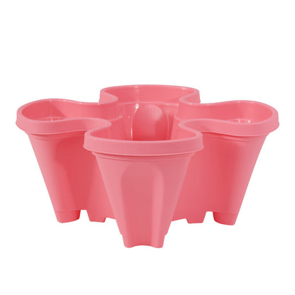 Pink 3-Tier Stackable Strawberry & Vegetable Planter with Mobile Wheel Tray - Space-Saving Vertical Gardening System - Image 8