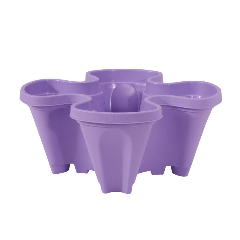 Purple 3-Tier Stackable Strawberry & Vegetable Planter with Mobile Wheel Tray - Space-Saving Vertical Gardening System - Image 8