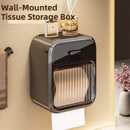 Latte No-Drill Wall Mounted Toilet Paper Holder with Storage Shelf and Drawer - Waterproof Bathroom Tissue Dispenser for Roll & Face Tissue - Image 2