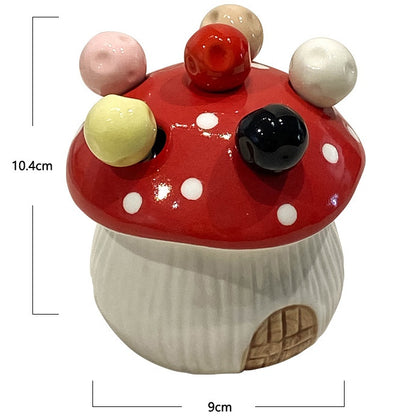 Yellow Cute Cartoon Mushroom Mirror Polished Cutlery Jar with 6-Piece Stainless Steel Fruit Fork Set - Dessert Picks/Appetizer Forks - Image 4
