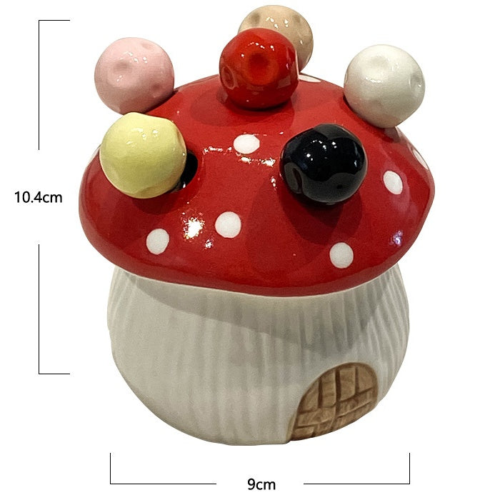 Orange Cute Cartoon Mushroom Mirror Polished Cutlery Jar with 6-Piece Stainless Steel Fruit Fork Set - Dessert Picks/Appetizer Forks - Image 4