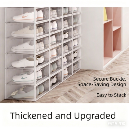 2-Pack Black Clear Stackable Shoe Storage Organizer Boxes - Durable Plastic Sneaker Display and Closet Storage Containers with Magnetic Drop Front - Image 2