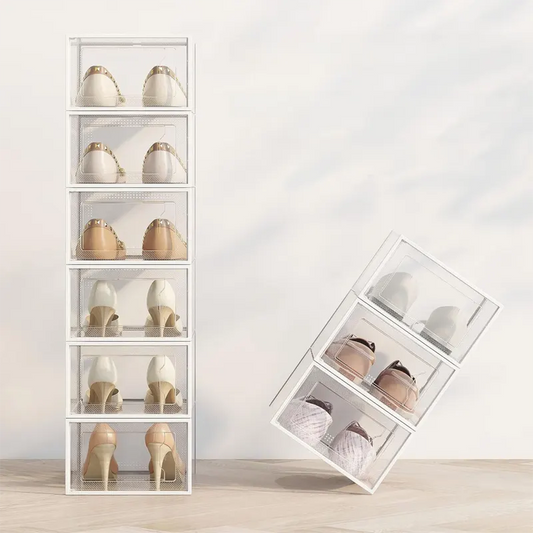 2-Pack Black Clear Stackable Shoe Storage Organizer Boxes - Durable Plastic Sneaker Display and Closet Storage Containers with Magnetic Drop Front - Image 3