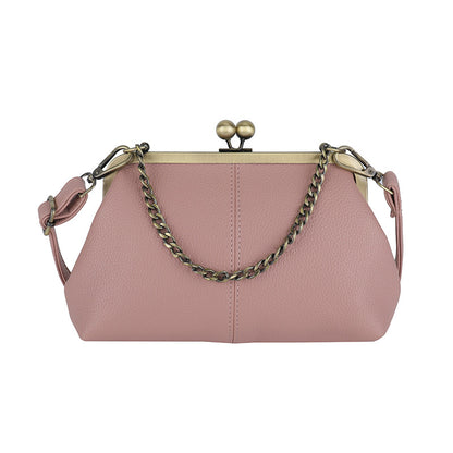Pink Retro Women's Shell Handbag - European Style Clip Lock Closure PU Clutch/Shoulder Bag with Chain Strap