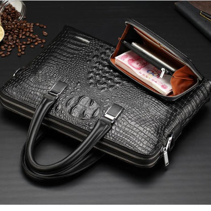 Black Men's Luxury Crocodile Embossed PU Leather Briefcase(39 x 8 x 28 CM) With FREE Crocodile Wallet - Dual-Zip Business Shoulder/Crossbody Laptop Bag (Fits 14-inch) - Image 4