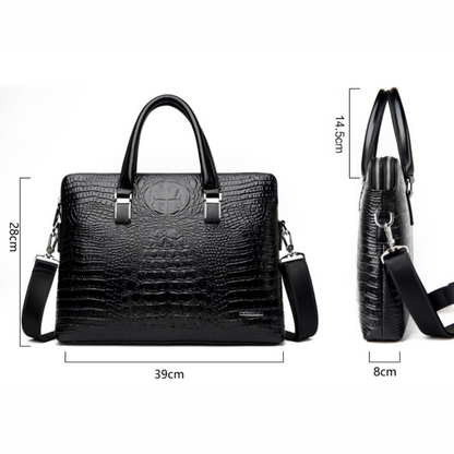 Blue Men's Luxury Crocodile Embossed PU Leather Briefcase(39 x 8 x 28 CM) With FREE Crocodile Wallet - Dual-Zip Business Shoulder/Crossbody Laptop Bag (Fits 14-inch) - Image 5