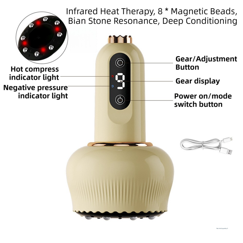 3-in-1 Portable Electric Gua Sha Meridian Cupping Massager Tool With 4 Cupping - 9-Gear Vibration & Soothing Heat Therapy Integrated Red Light Heat & EMS Magnetic Wave - Image 2