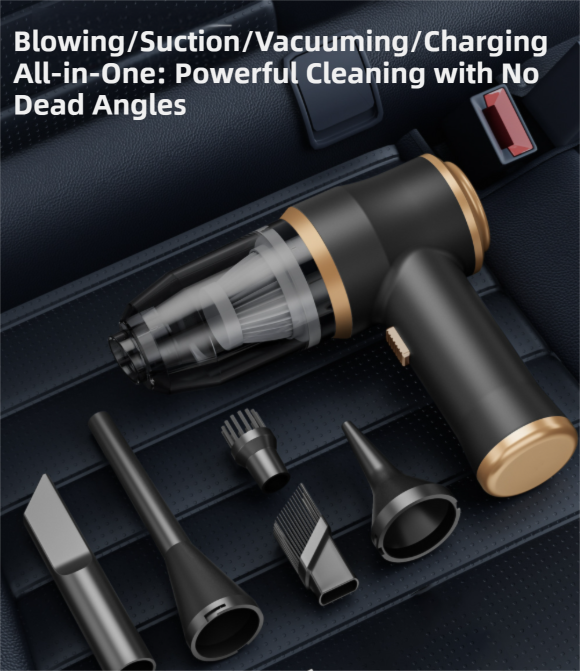 4-in1 Black Wireless Compact Handheld Car Vacuum Cleaner & Air Duster  with 5 Nozzles/Brushes- 15000 Pa Ultra-Powerful Blower/Suction Tool for Auto, Home & Office - Image 4