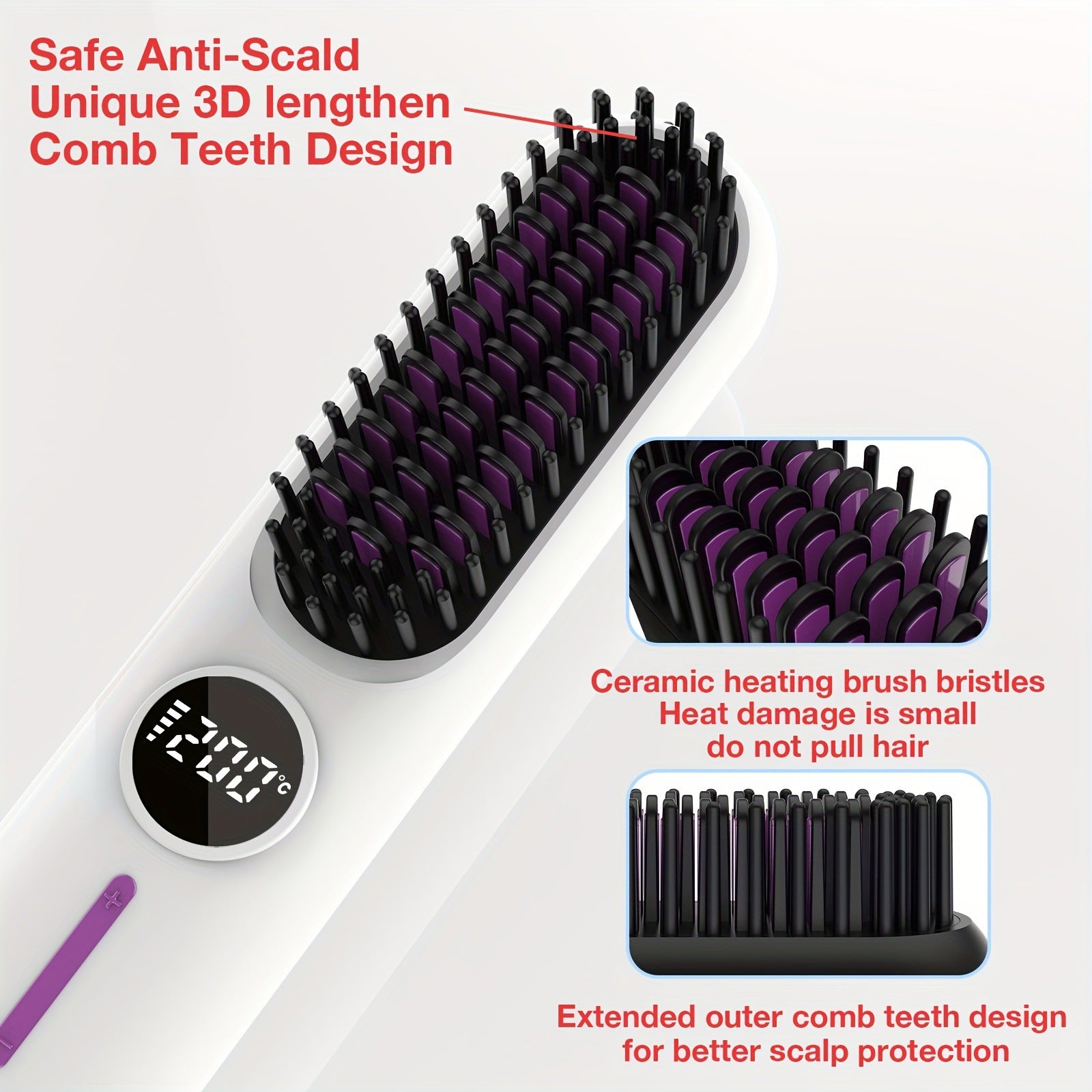 S01 Black Cordless Hair Straightener Brush - 2-in-1 Curling & Straightening Tool with LED Power Display and 7-Level Temp Control, Mini Quick Heat Anti-Damage - Image 4
