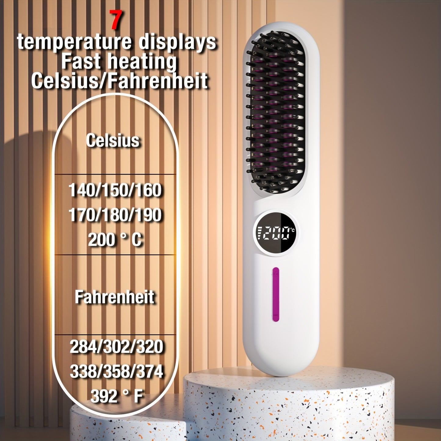 S01 White Cordless Hair Straightener Brush - 2-in-1 Curling & Straightening Tool with LED Power Display and 7-Level Temp Control, Mini Quick Heat Anti-Damage - Image 3