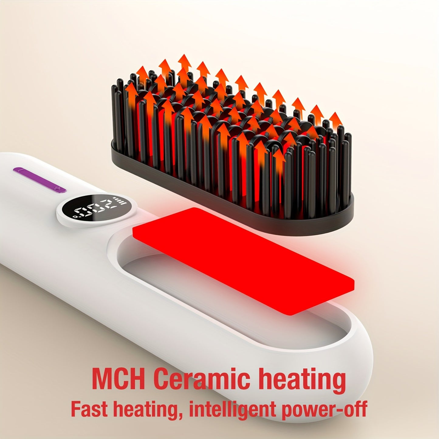 S01 White Cordless Hair Straightener Brush - 2-in-1 Curling & Straightening Tool with LED Power Display and 7-Level Temp Control, Mini Quick Heat Anti-Damage - Image 6