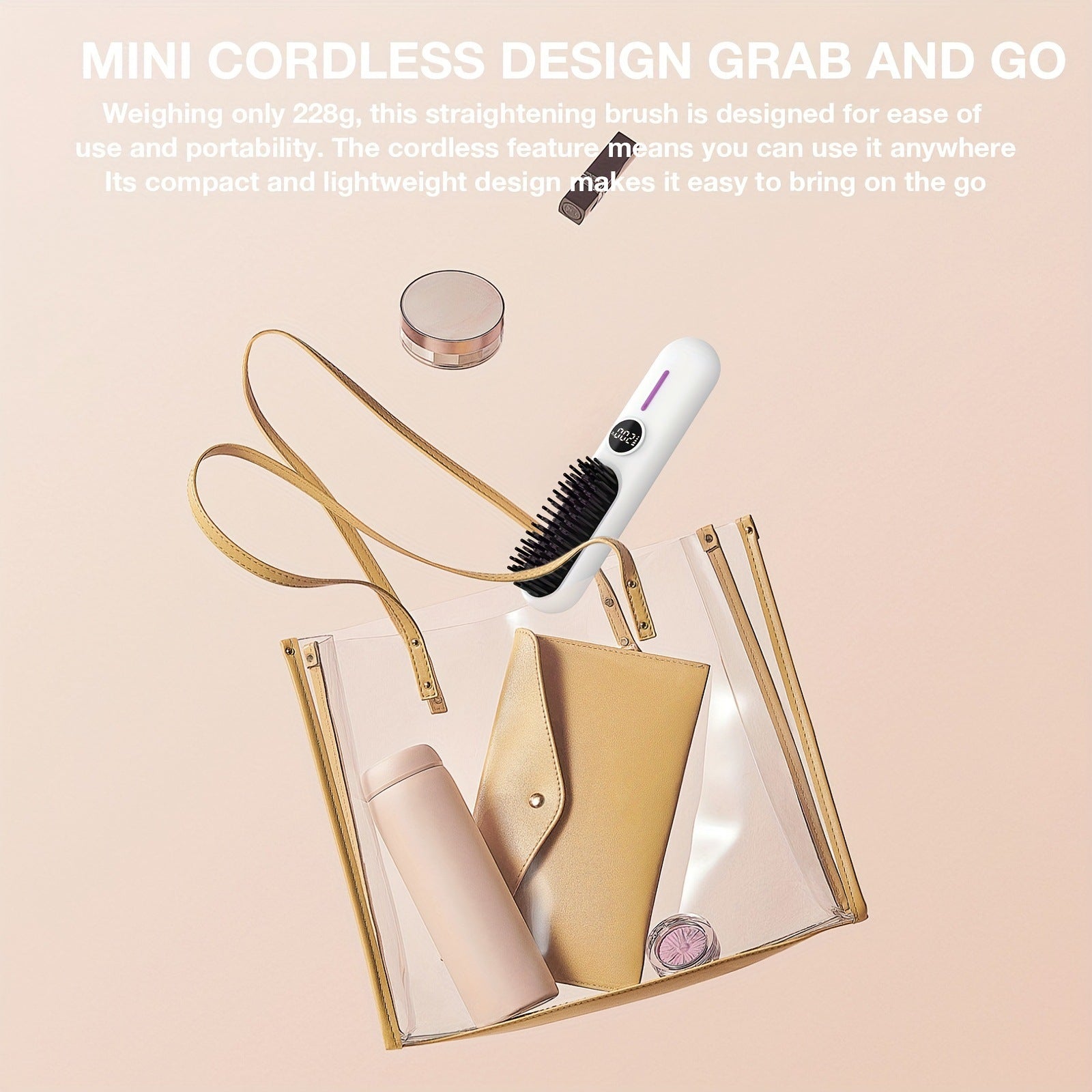 S01 White Cordless Hair Straightener Brush - 2-in-1 Curling & Straightening Tool with LED Power Display and 7-Level Temp Control, Mini Quick Heat Anti-Damage - Image 7