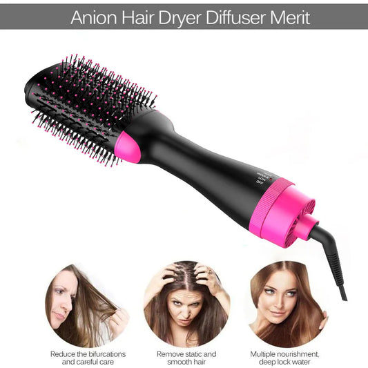 2-in-1 Black-Green Negative Ion Hot Air Styler Brush - 7-Level Temp & 3-Gear Speed, Fast Drying Blow Dryer & Volumizing Straight/Curling Comb - Image 4