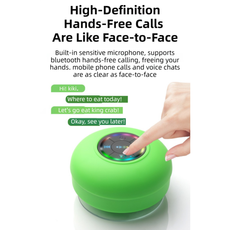 Black IPX4 Waterproof Portable Bluetooth Shower Speaker with Suction Cup & LED Light - Multi-Use As Phone Stand, Built-in Mic for Hands-Free Calling - Image 5