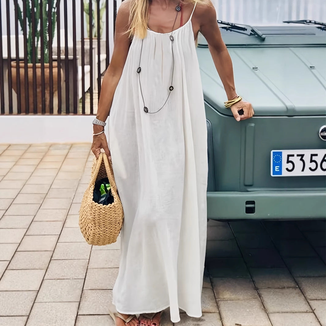 Pink Women's Crinkle Ice Silk Backless Cami Maxi Dress(Size S) - Loose Fit Lounge Nightgown Slip Dress, Casual Resort Wear - Image 3