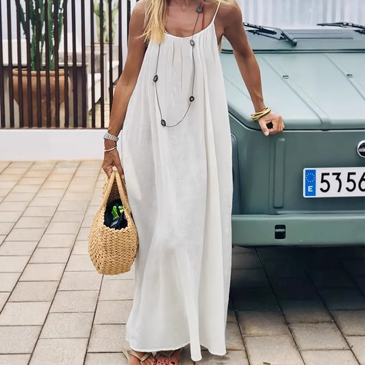 Green Women's Crinkle Ice Silk Backless Cami Maxi Dress(Size XL) - Loose Fit Lounge Nightgown Slip Dress, Casual Resort Wear - Image 3