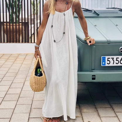 Blue Women's Crinkle Ice Silk Backless Cami Maxi Dress(Size XL) - Loose Fit Lounge Nightgown Slip Dress, Casual Resort Wear - Image 3