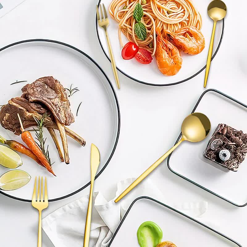 30-Piece Rose Gold Portuguese Style Cutlery Set - Mirror Polished 410 Stainless Steel Dinnerware for 6 (Steak Knives Included) - Image 4