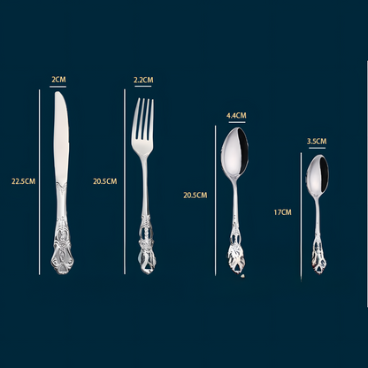 4Set / 16PCS Gold Royal Court Cutlery Set - Vintage Hollow Engraved 410 Stainless Steel Dinnerware with Gift Box - Image 3