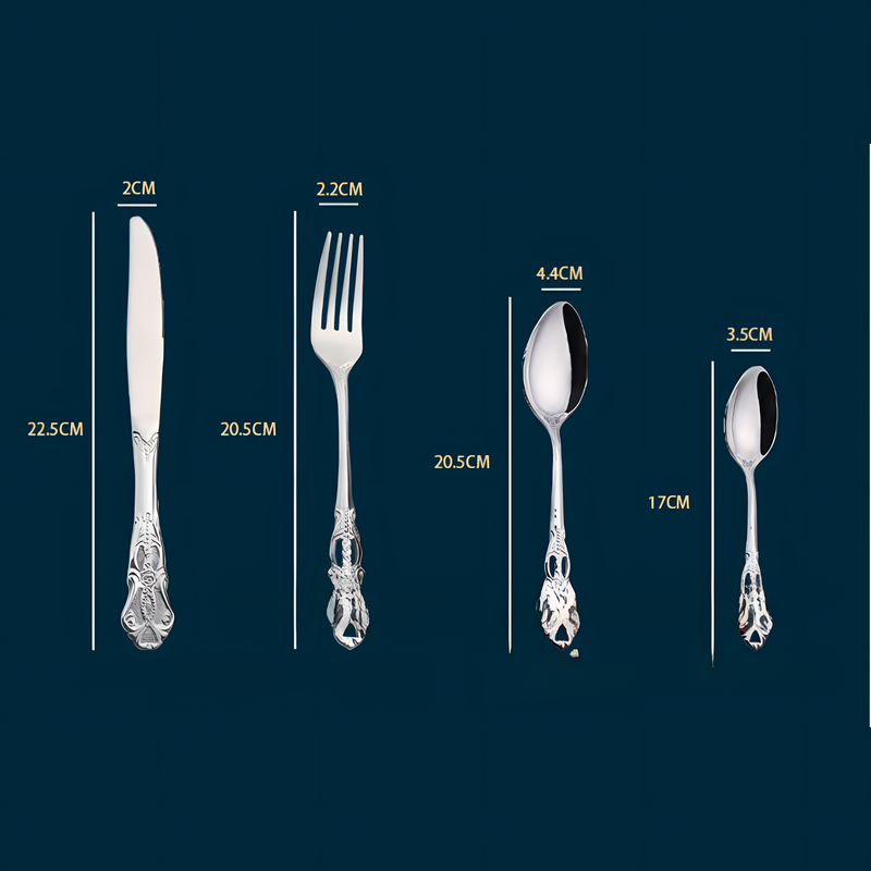 4Set / 16PCS Silver Royal Court Cutlery Set - Vintage Hollow Engraved 410 Stainless Steel Dinnerware with Gift Box - Image 3