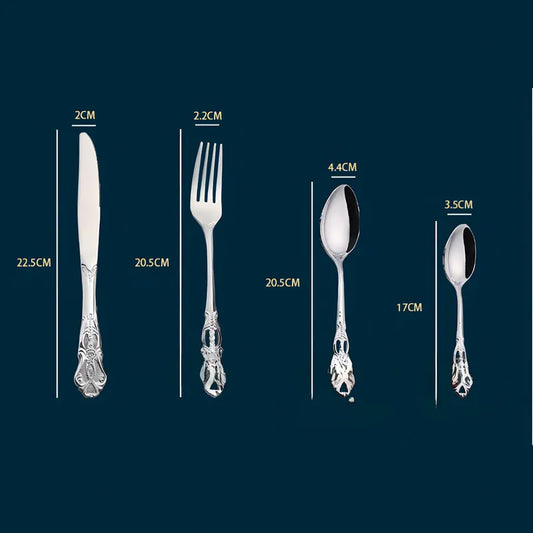 4Set / 16PCS Dazzle Color Royal Court Cutlery Set - Vintage Hollow Engraved 410 Stainless Steel Dinnerware with Gift Box - Image 3