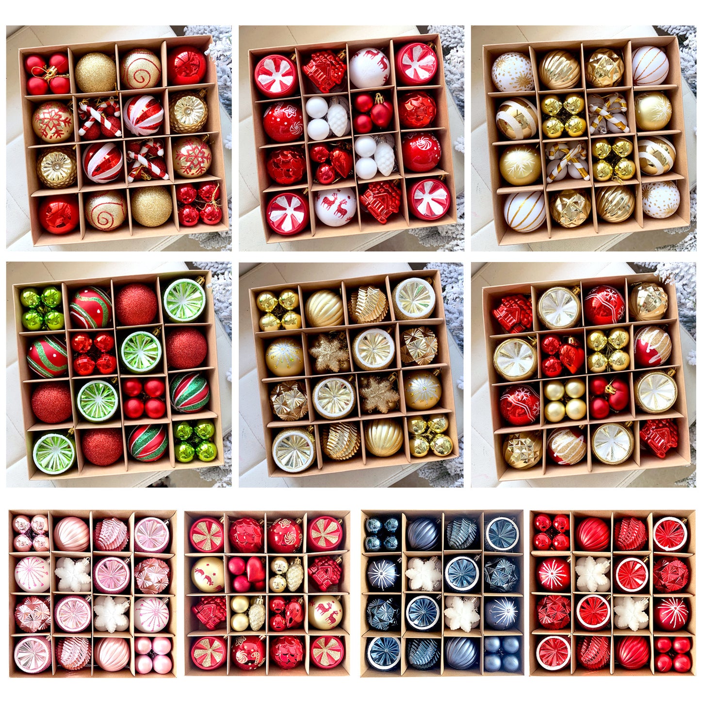 MJXK46-20Y Christmas Decorative Balls Set(24x24x6CM) - Shatterproof Plastic Ornaments with Electroplated & Hand-Painted Finish - Image 2