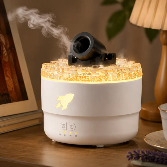 176 White Simulation Turret Diffuser & Humidifier - Smart Timer Ultrasonic Mister with Volcano Lava Crack Shell and Colorful Light
